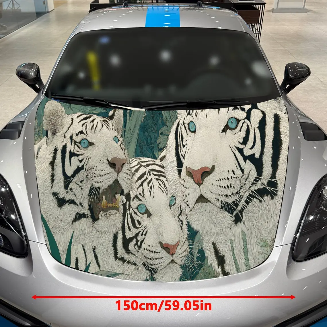 Adorable White Tiger Family Car Hood Stickers - Self-Adhesive, Waterproof and Durable Vinyl Wrap, Decorate And Protect Your Car