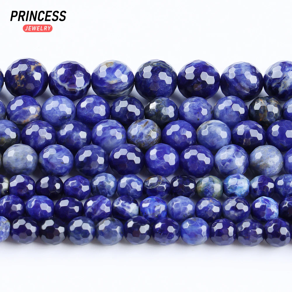 

A+ Natural Sodalite Blue Vein Stone Faceted Loose Beads for Jewelry Making Wholesale Stone Beads DIY Accessories 6 8 10mm