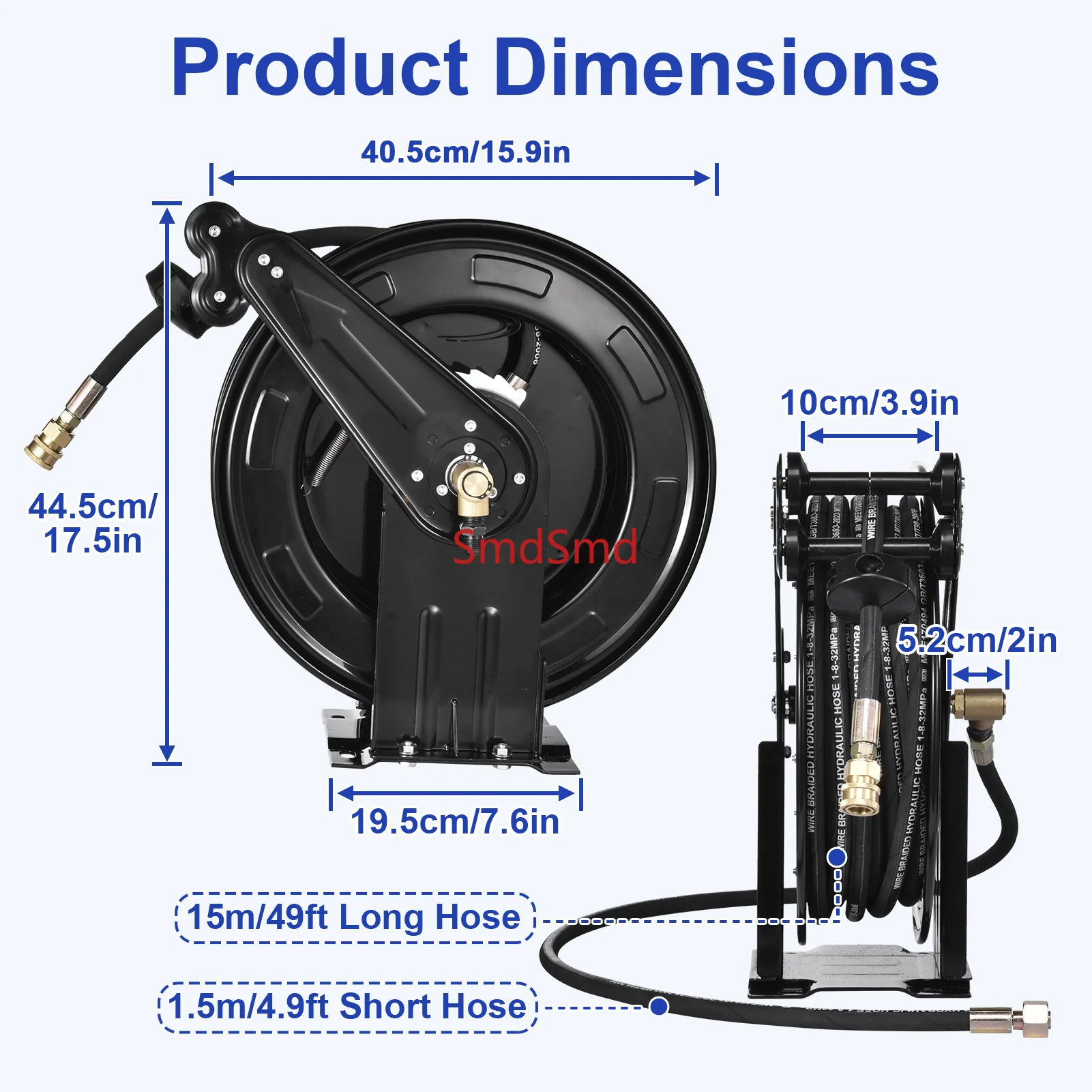 High-Pressure Washer Hose Reel, 0.59in X50ft Steel Double-Arm Automatic Telescopic Powered Cleaning Hose Reel with 4000