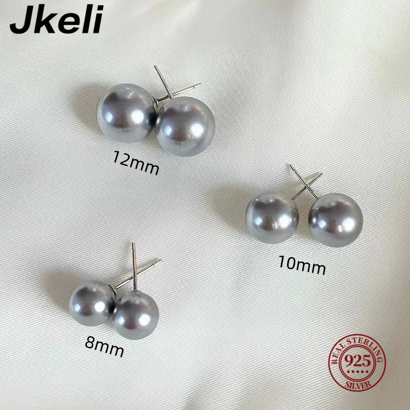 Jkeli Wholesale Natural White 8-12mm Freshwater Pearl and 925 Sterling Silver Stud Earrings for Women One Pair