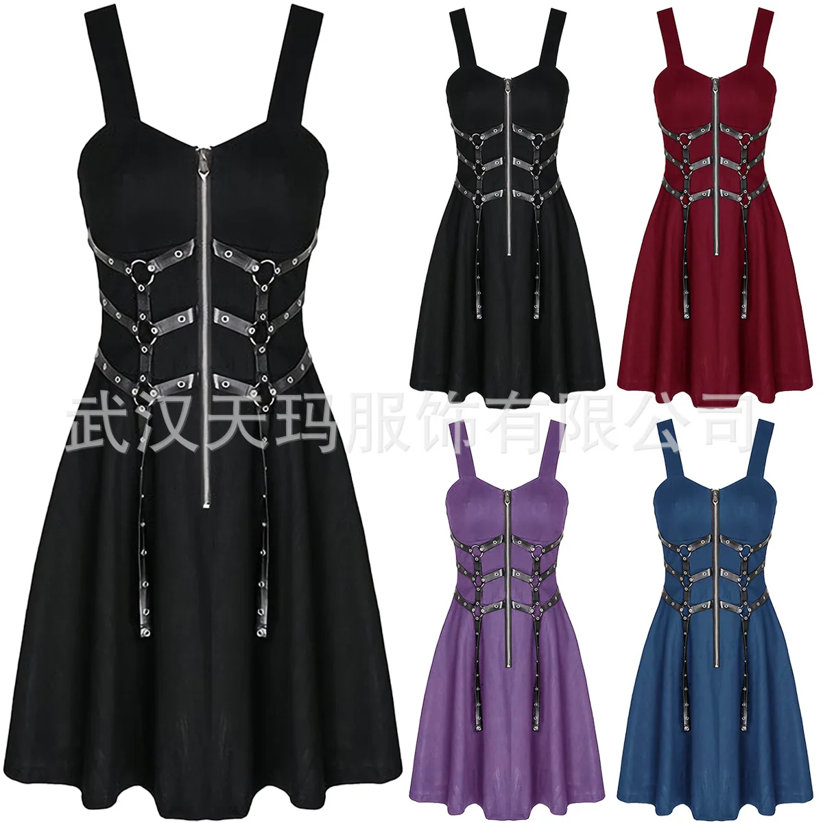 Halloween Costume Women Dress Girl Gothic Punk Dark Strap Dress Sexy Party Dress