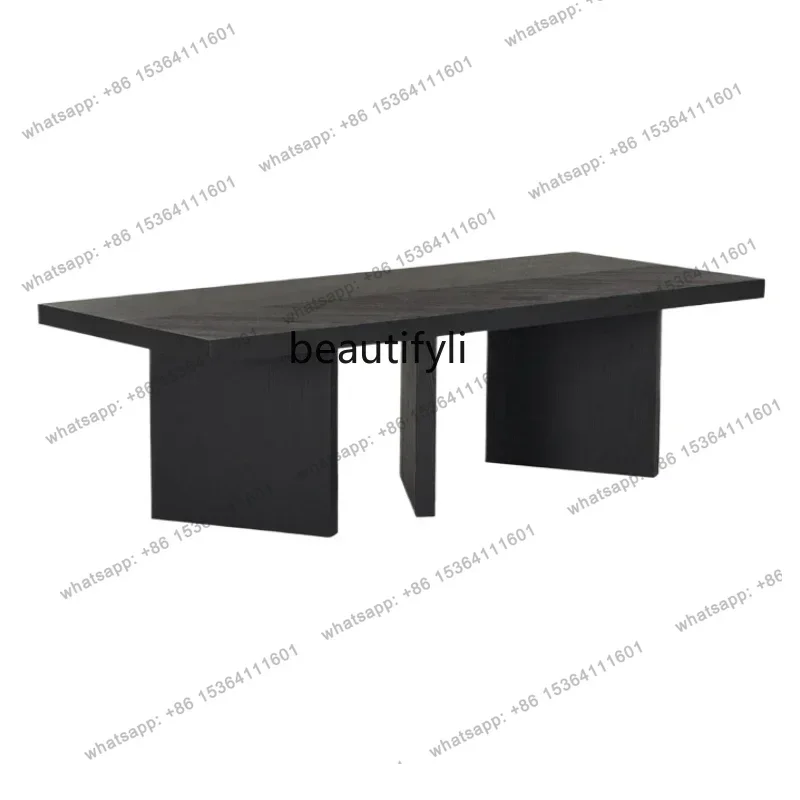 Factory DirectFrench Dining Table Vintage Wind Black Retro Kitchen Island Desk Simple Modern Solid Wood Oak Tea Table