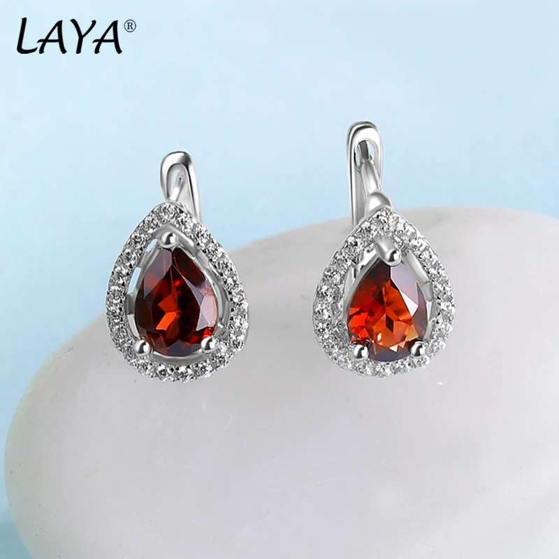 

LAYA Pear Brilliant Cut Vintage Gemstone Natural Garnet Earrings For Women 925 Sterling Silver Wedding Engagement Fine Jewelry