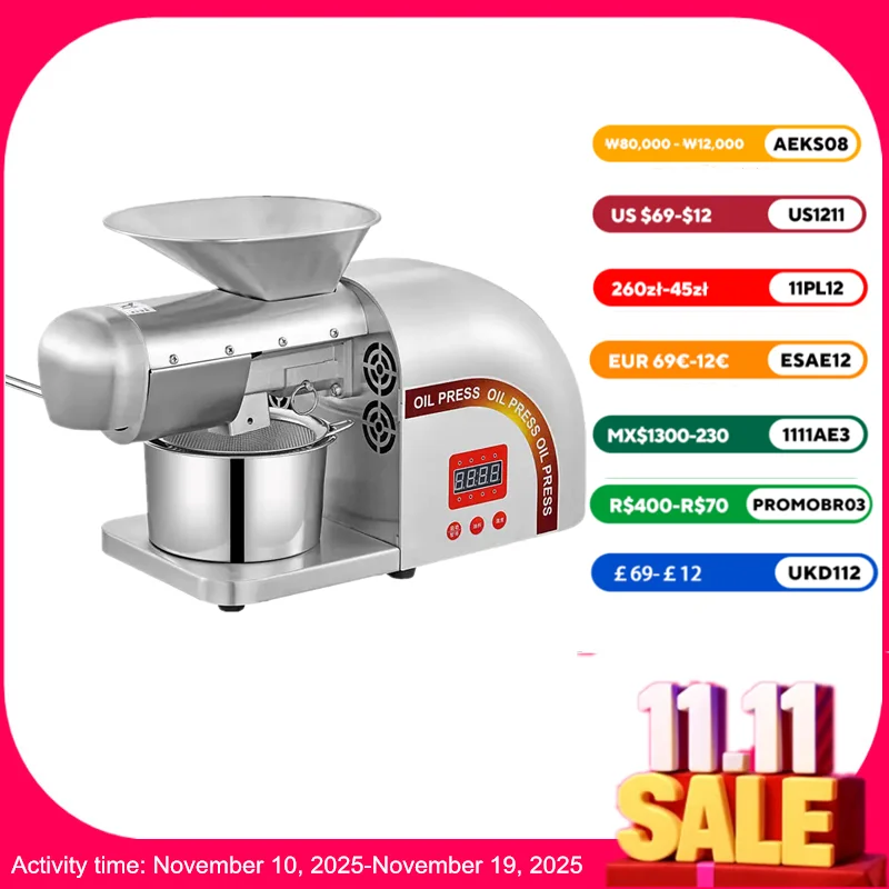 

Интеллектуальный Масляный Пресс, автоматическая бытовая машина для извлечения горячего и холодного масла из нержавеющей стали с контролем температуры, кунжутное масло, арахис
