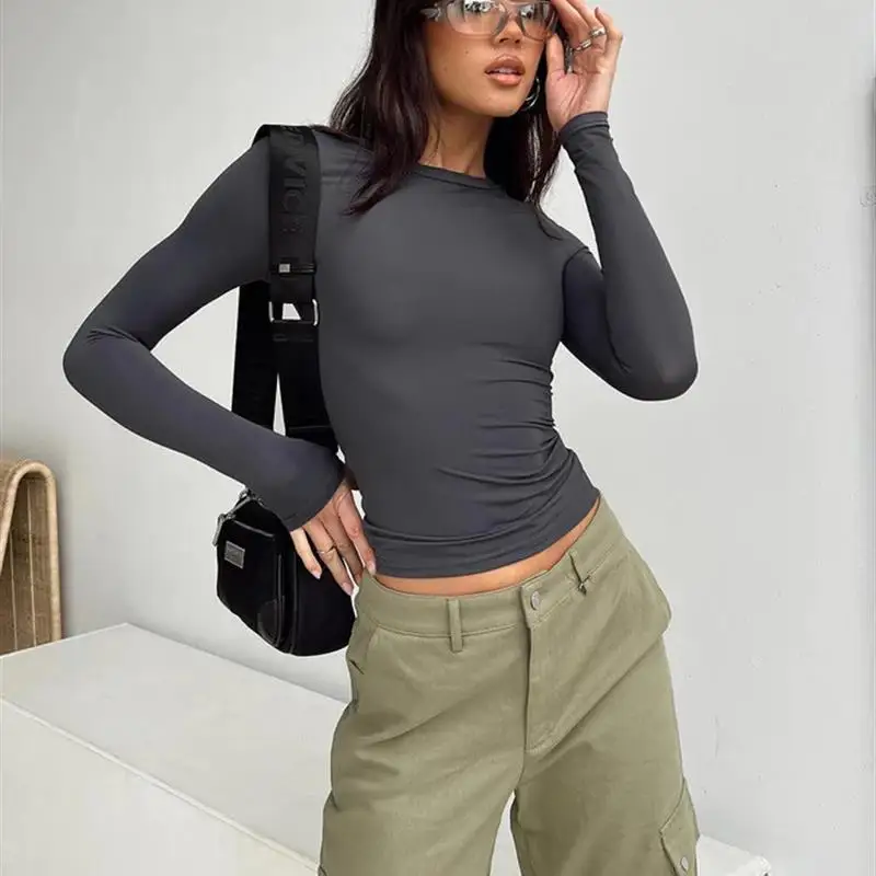 Slim Fit Damen T-Shirt rund Ne Long Sve Street Sle Autumn Faion Top Qualitätsmaterial Sonstiges 00 % bequemes Tragen