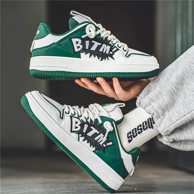 High-quality Leather Embroidered Letter Personalized Men's Sports Board Shoes, Comfortable and Multifunctional Skateboard Shoes