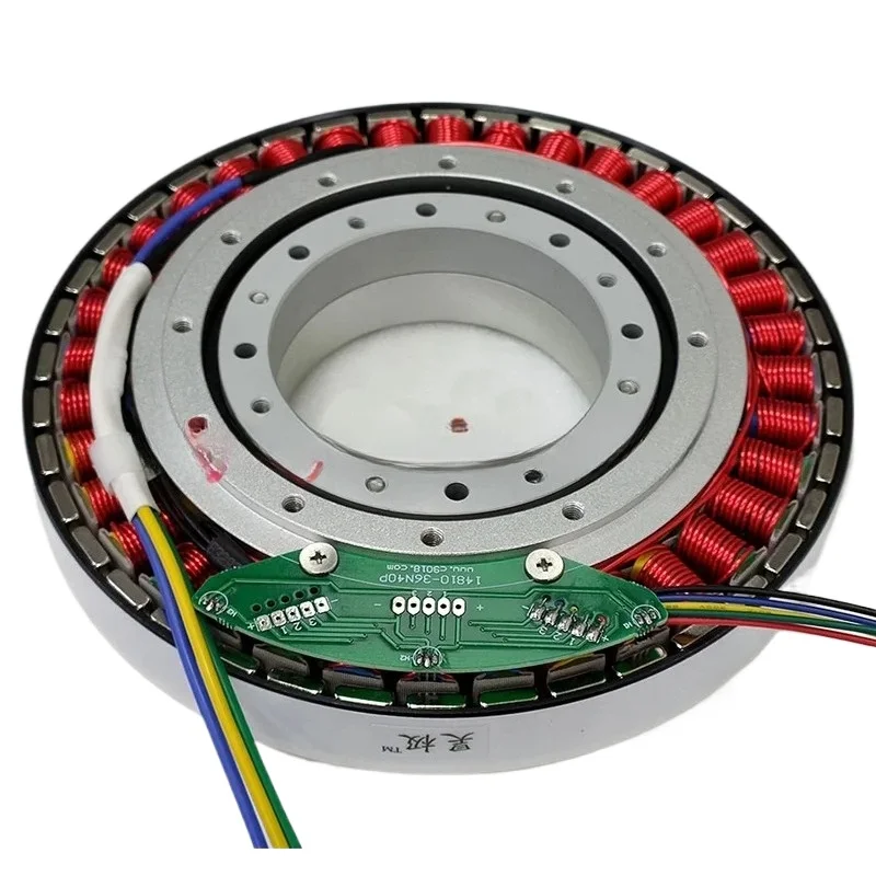 

5N.m Large hollow shaft ultra-low speed disc brushless DC motor. Flat and thin multi-pole with Hall motor, 45 slots 50 poles