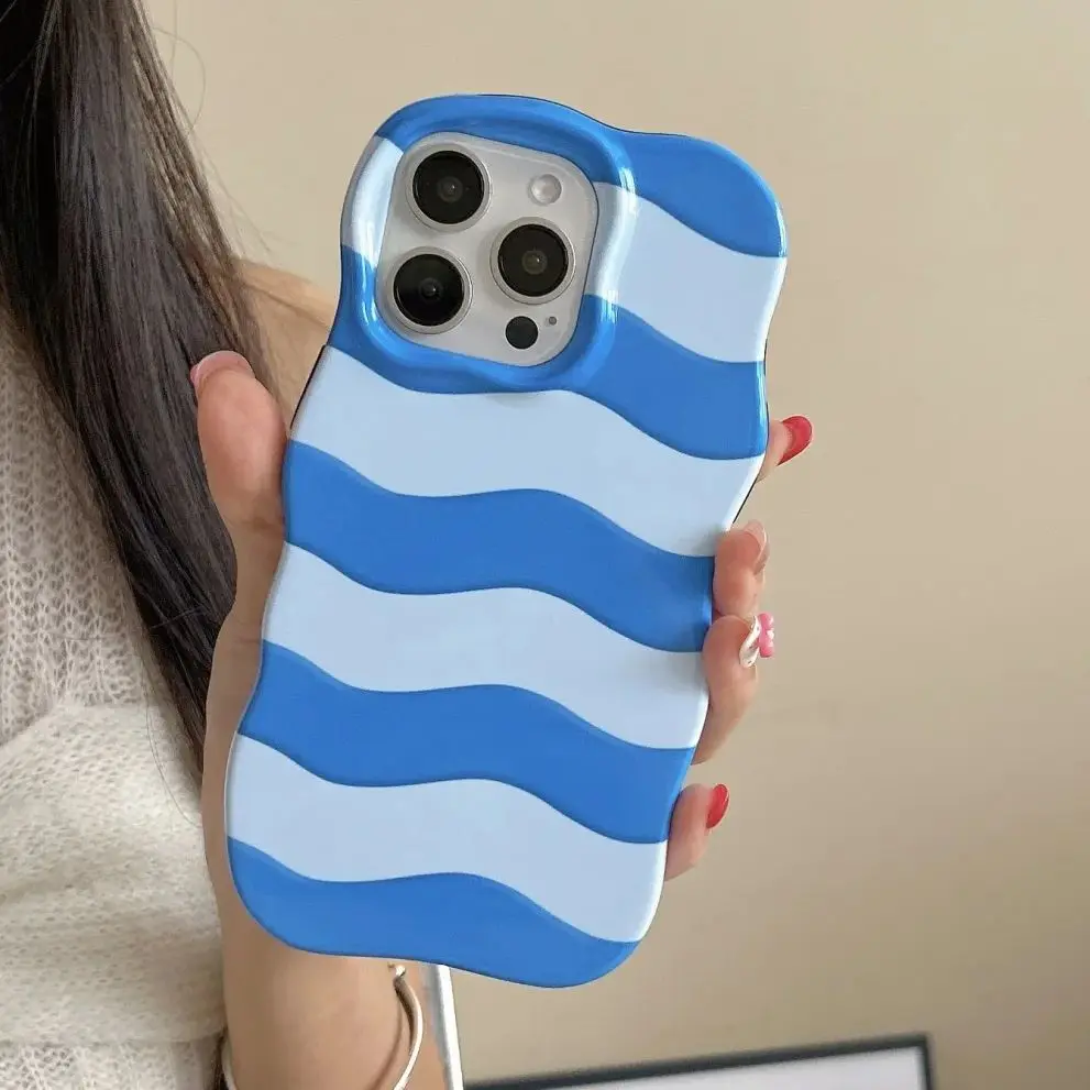 INS Nette Welle Streifen Muster Telefon Schützen Fall Für iPhone 16 15 14 13 Pro Max Mädchen Frauen Hit Farbe Polka Dot stoßfest Abdeckung