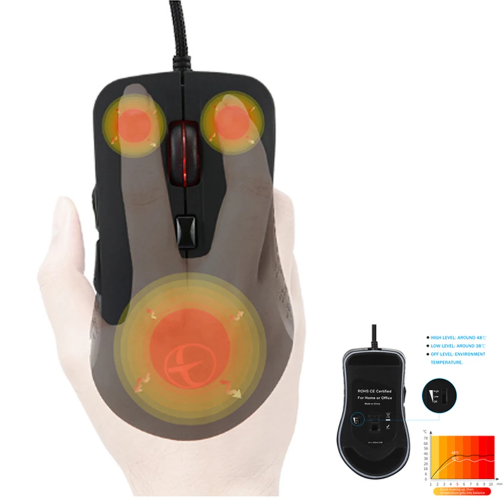 Heating Mouse Warmer 2400 DPI Adjustable Gaming Mouse for Cold Winter Wired Computer Mice for Gamer Heated