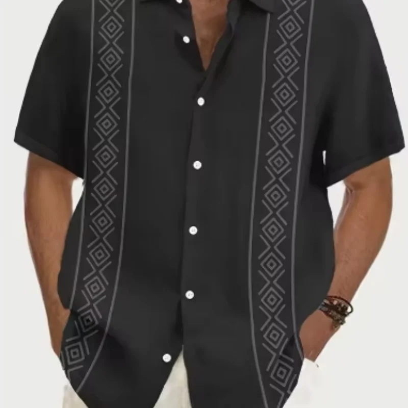 Hawaiianisches Strandhemd für Herren, nationaler Stil, 3D-Druck, Retro-Kurzarmhemd, lässige Mode für Herren