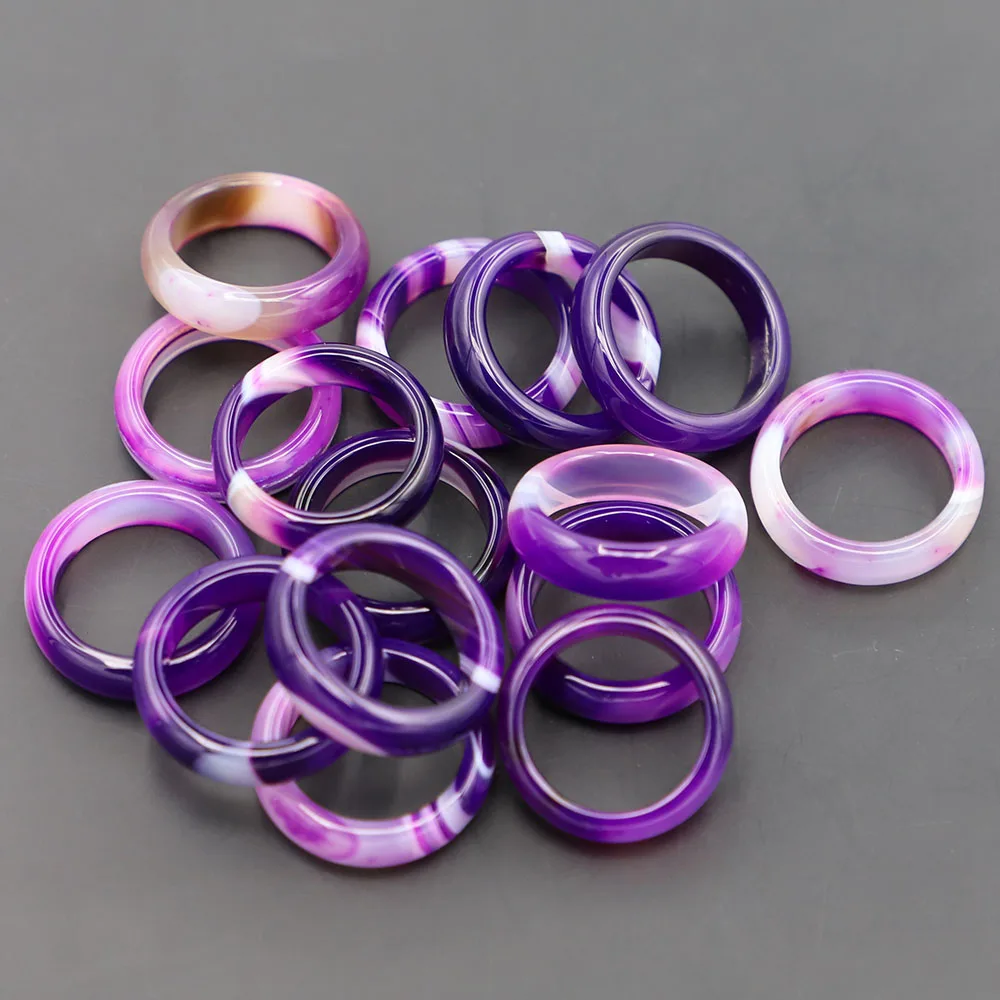 Fashion New Natural Stone Purple Agate Rings Unisex Created Circle Finger Reiki Charms Jewelry Accessories Gifts Wholesale 10Pcs