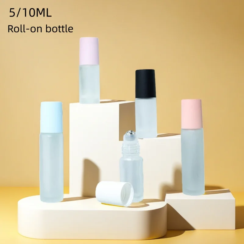 50pcs-5ml-10ml-thickened-clear-frosted-glass-roll-on-bottle-perfume-bottle-attar-oil-essential-oil-bottle-with-steel-ball
