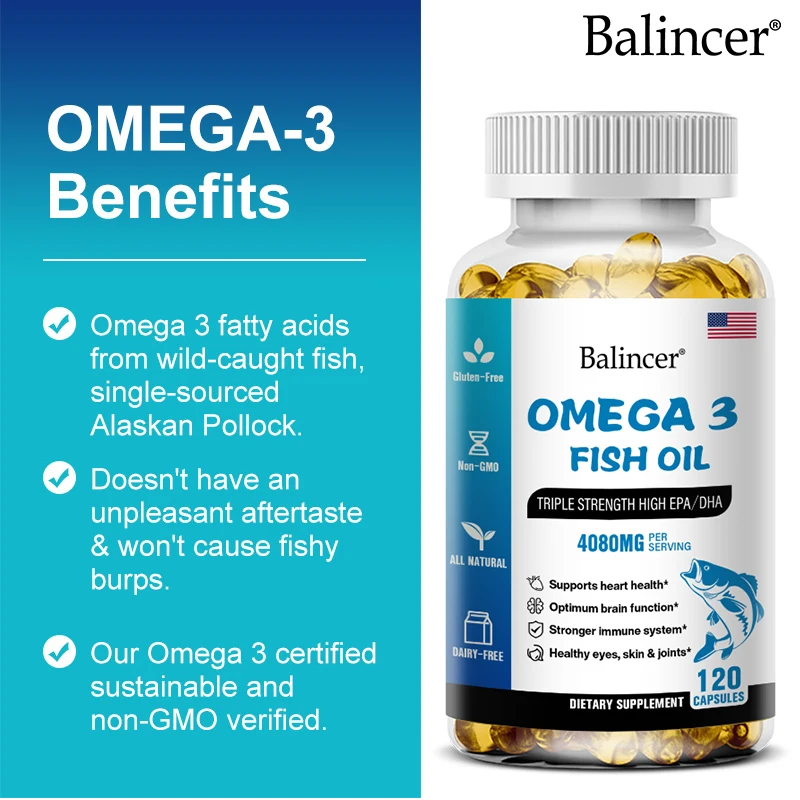 OMEGA 3 Fish Oil - Helps Relieve Stress, Strengthen The Brain, Improve Intelligence, Protect Cardiovascular and Cerebrovascular