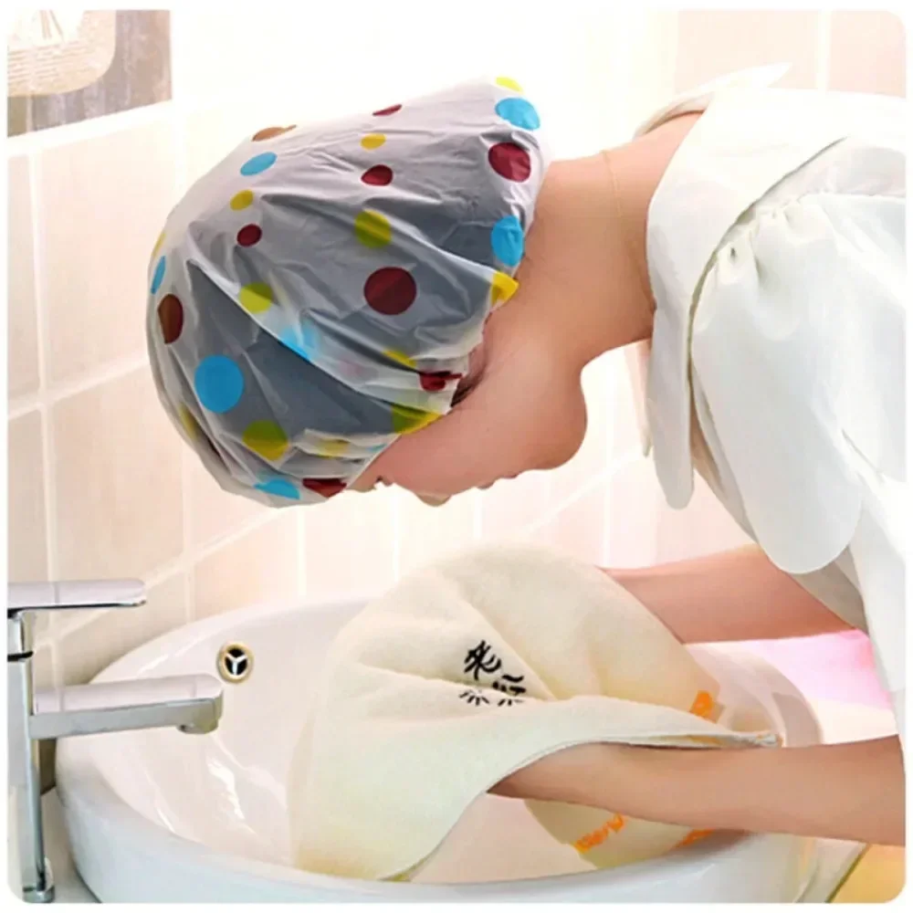 Fashion Waterproof Shower Cap Thickened Adult Ladies Wash Head Caps Durable Waterproof Bathing Hat Bathroom Shower Supplies