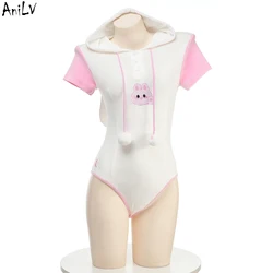 AniLV Women Bunny Hooded jumpsuit Hoodies Anime Cute Rabbit Ear Hat Bodysuit Cosplay Costumes