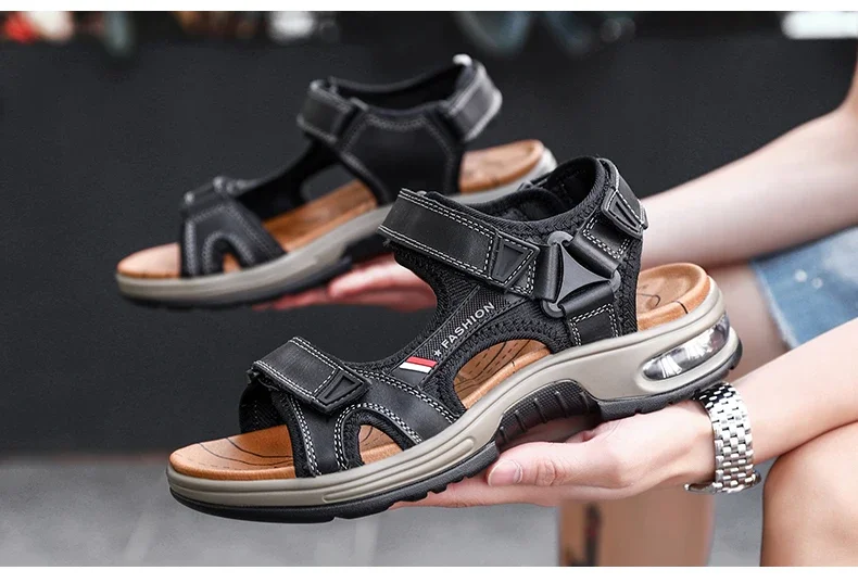 Neue Sommer Echtes Leder Männer Sandalen Mode-Design Atmungsaktive Casual Schuhe Männer Weichen Boden Outdoor Strand Sandalen Große Größe 46 – Detail 21