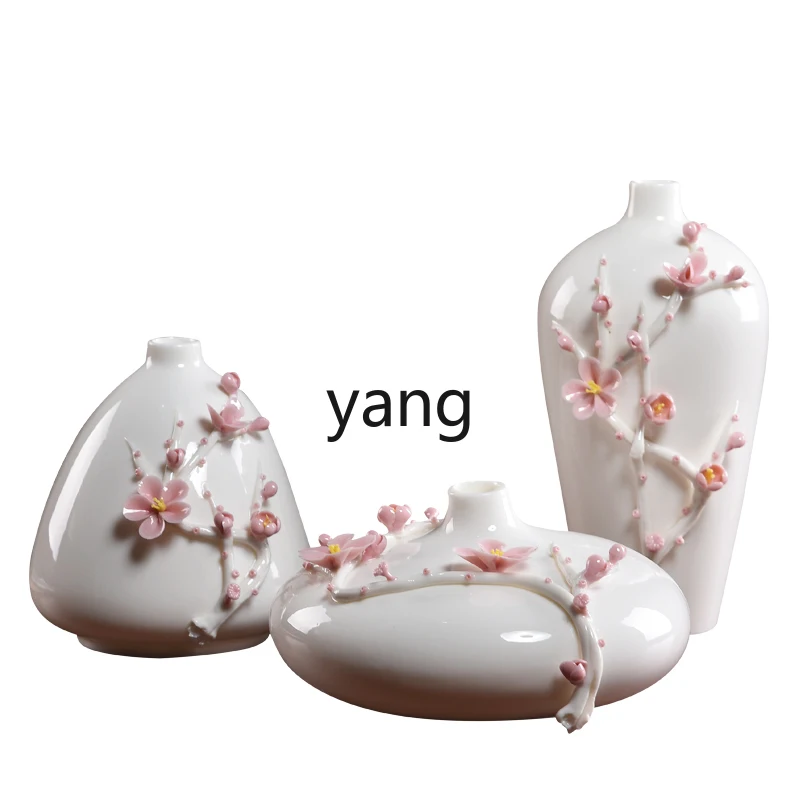 Yjq Vase Decoration Living Room Flower Arrangement Porcelain Minimalist Chinese Porcelain Chinese Style Wine Cabinet Decoration