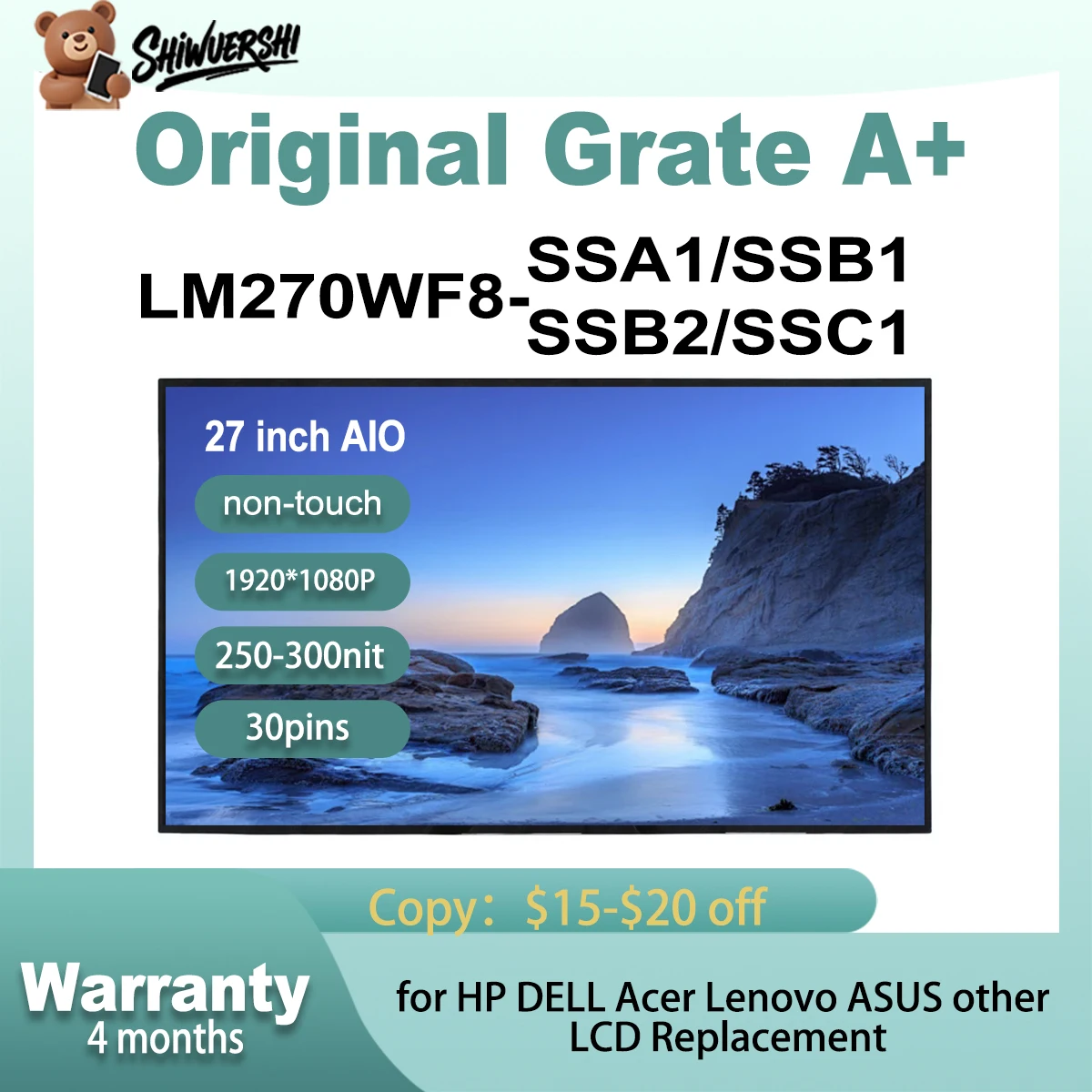 

wholesale Original New LM270WF8 SSA1 SSB1 SSB2 SSC1 27 inch IPS 30Pins FHD For HP Acer ASUS Dell Lenovo AIO LCD Screen Display