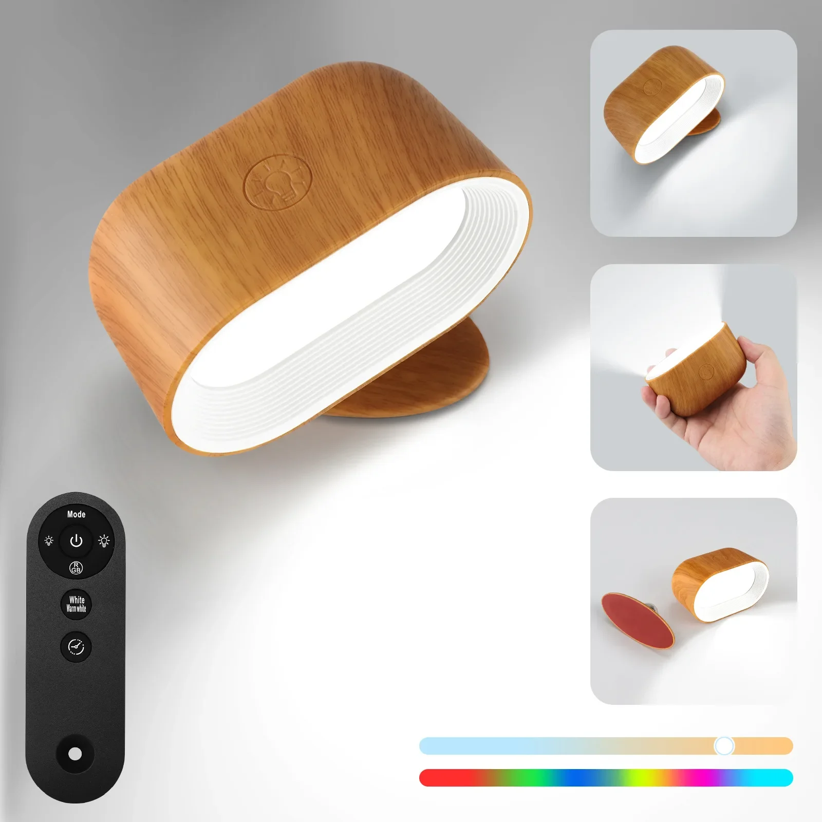 

LED Wall Lamps Scones Remote Control 360° Rotation Light 3 Colors Dimmable Touch Magnetic No Punching for Bedside Bedroom Decor