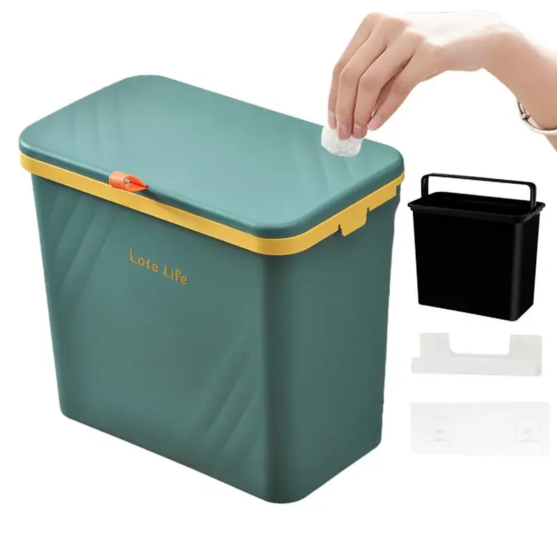 

Kitchen Trash Can Wall Mounted Hanging Trash Bin With Lid Wall Mounted Trashcan Cabinet Garbage Holder with U Shaped Card Slot