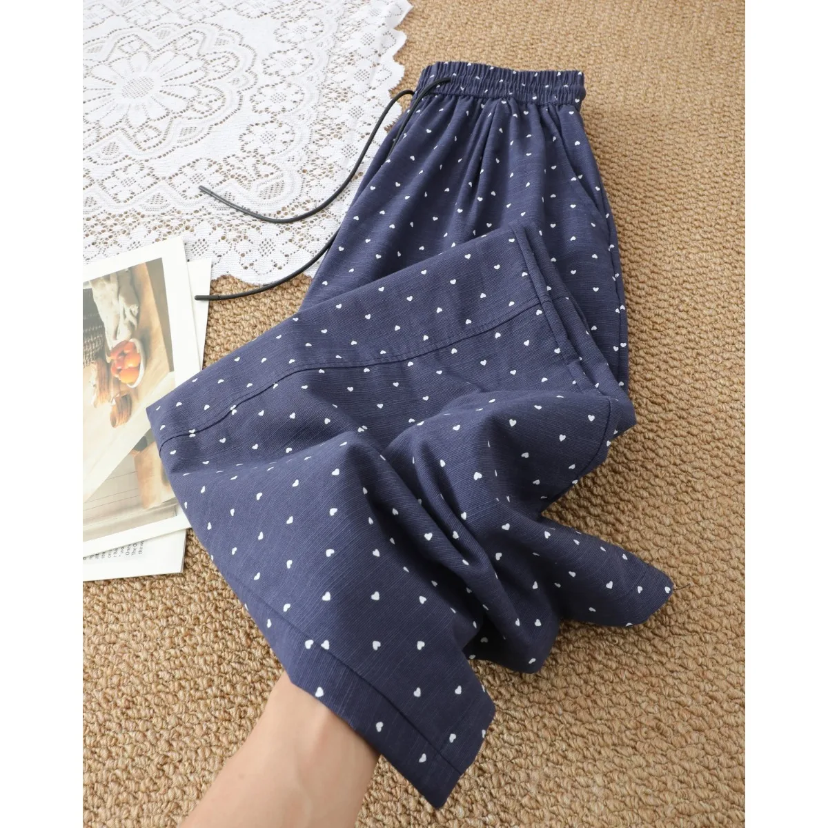 

Polka Dot Wide Leg Pants Women's Loose Casual Versatile Nine Point Knife Pants Korean Style Summer New Arrival