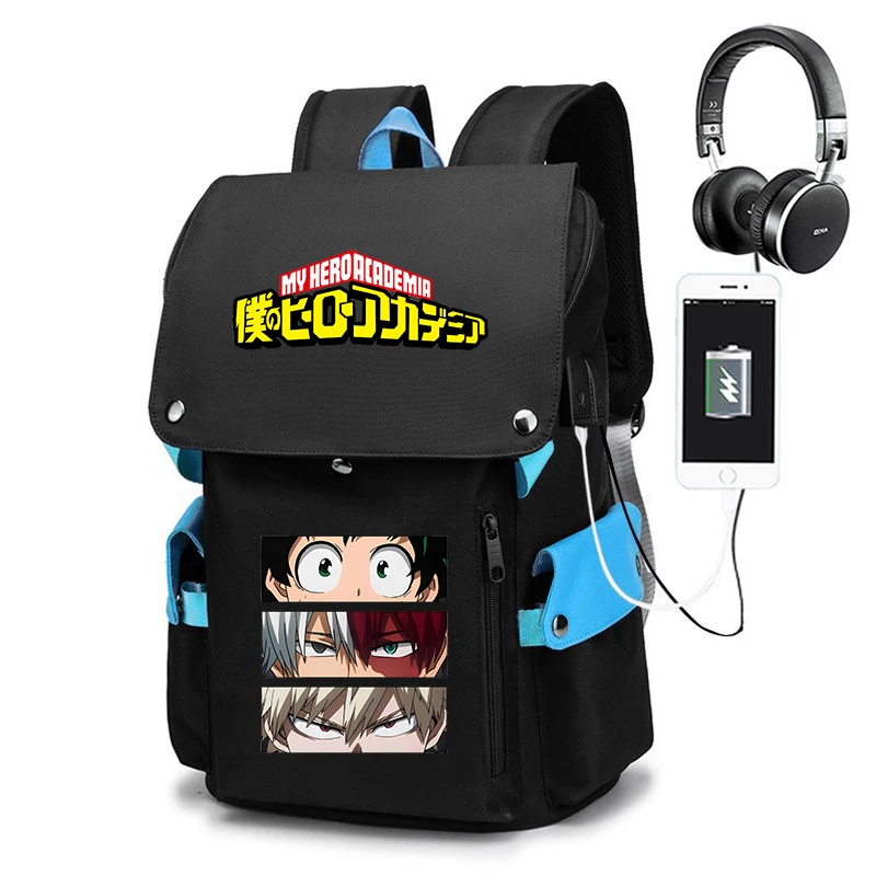 

My Hero Academia cartoon backpack youth student schoolbag large capacity USB outdoor travel bag