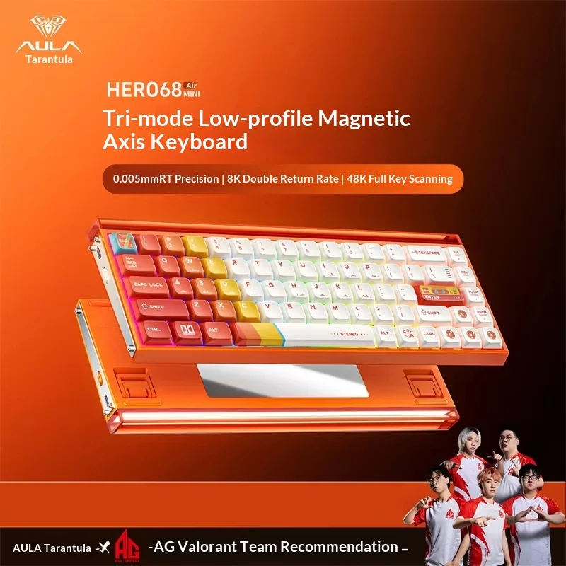 

Aula Hero 68 Mini Air Low Profile Magnetic Switch Keyboard 3mode Wireless Dual 8K Gaming Keyboard Accessories For FPS Valorant