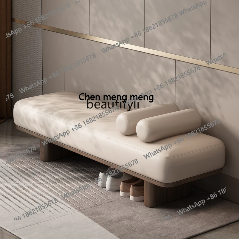 

Italian light luxury bedroom bedside stool simple living room sofa stool cloakroom solid wood shoe change, long leather H