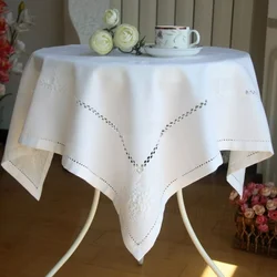 New White Delicate Hemstitch Embroidery Tablecloth Elegant Embroidered Table Cloth Overlays Home Decor Towel Textiles