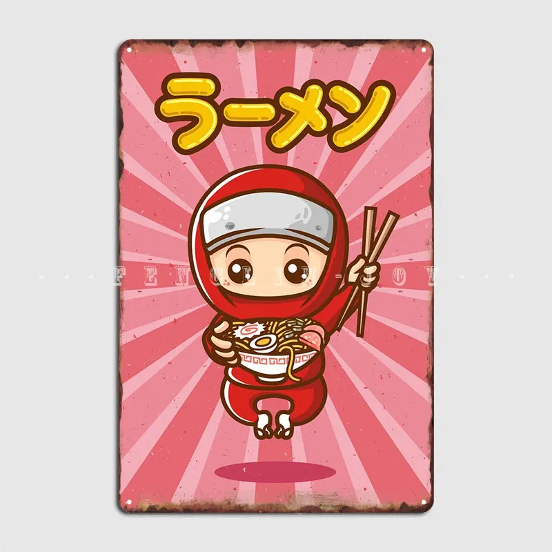 Kawaii Ramen Shinobi Metal Plaque Poster Wall Cave Living Room Design Plates Tin Sign Posters