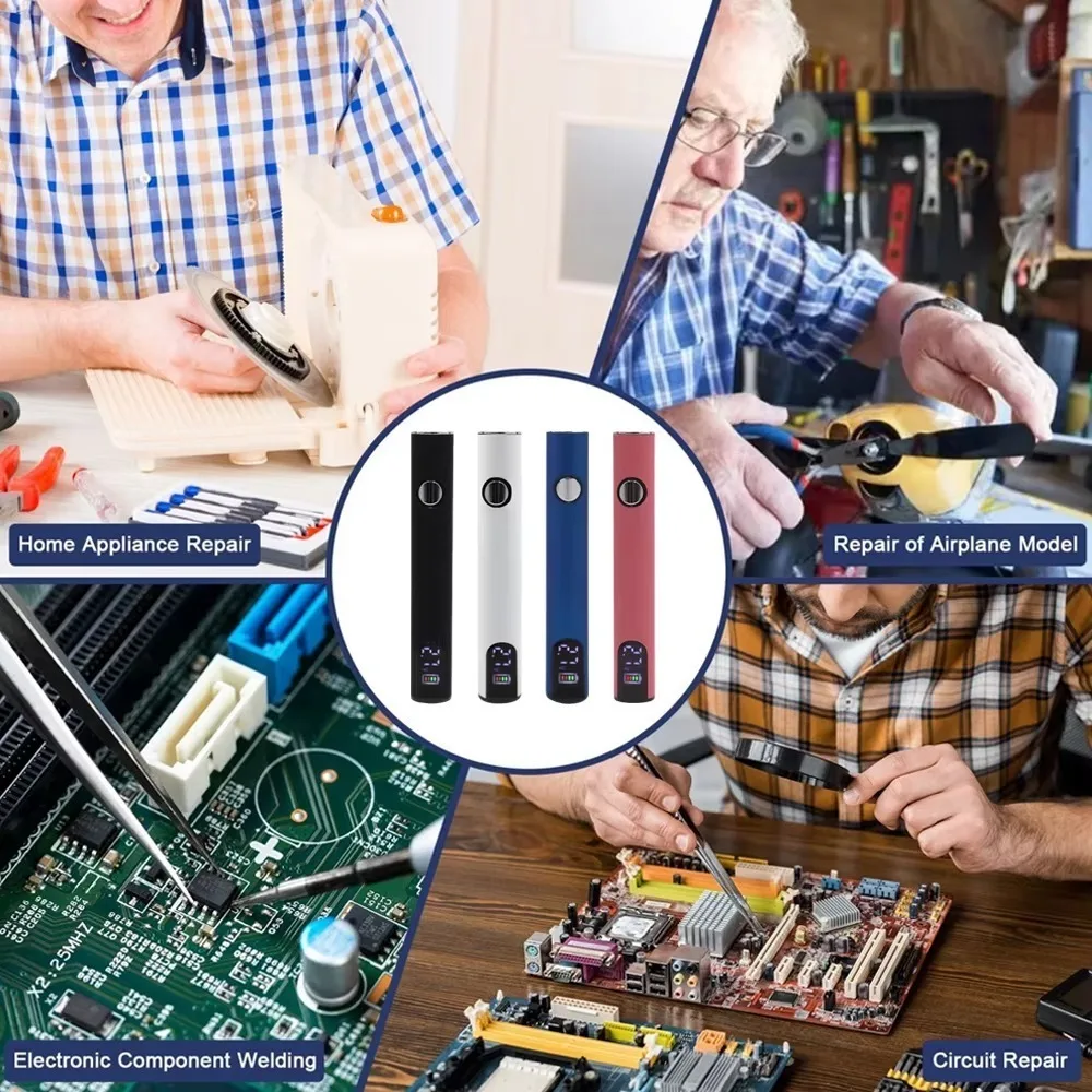 ปากกาบัดกรีไฟฟ้าแบบชาร์จ USB ปรับแรงดันไฟฟ้าได้ ชุดบัดกรีไร้สายขนาดเล็ก พร้อมหัวแร้งสแตนเลส ให้ความร้อนเร็ว