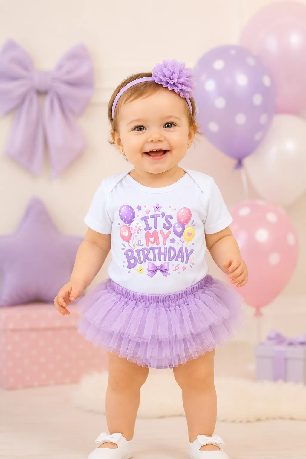 Tenue d'anniversaire pour bébé fille, ensemble jupe tutu violette 3 pièces, body à manches courtes, bandeau floral, fête du 1er anniversaire pour tout-petits