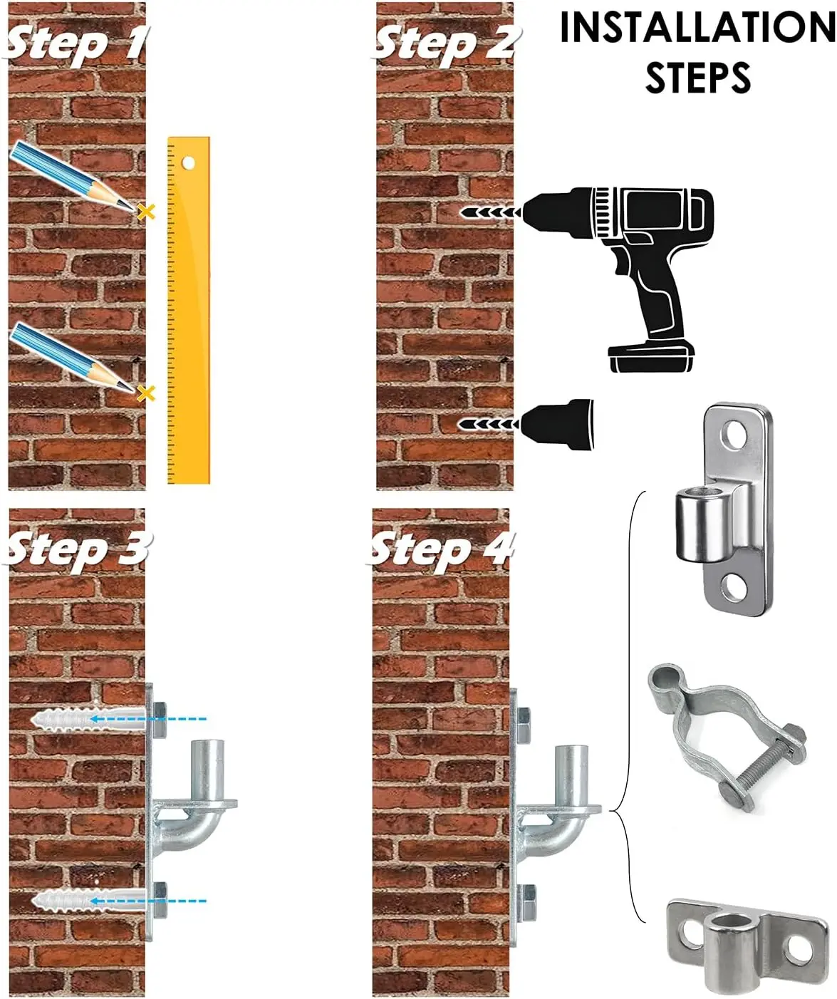 Chain Link Fence Gate Hinges, Wall Mount, 5/8 Inch Pin, Galvanized Steel Outdoor Fence Post Link Gate Hinge