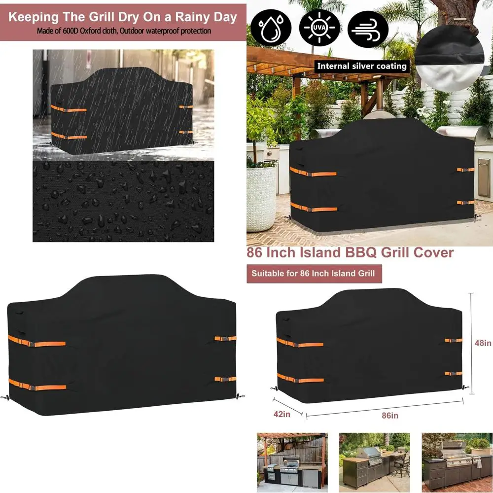 

Чехол для гриля Island Grill 86 дюймов, чехол для головки гриля BBQ 86 дюймов, сверхпрочный водонепроницаемый чехол для уличного гриля, черный