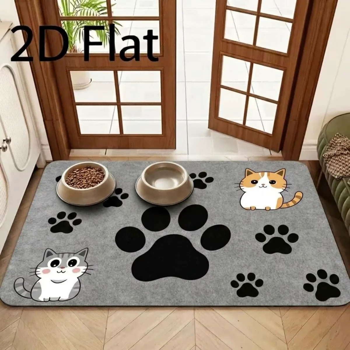 Tappetino quadrato per l'alimentazione di cani e gatti, spesso e resistente, con superficie assorbente e fondo in gomma antiscivolo, ideale per ciotole, letti per animali e ingressi.