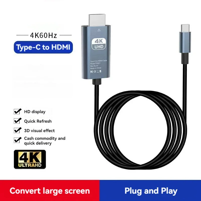 USB C to HDMI Cable 4K@30hz/60hz Type-C to HDMI Cable Ultra High Speed Adapter Cable For HUAWEI Xiaomi Smartphone Tablet