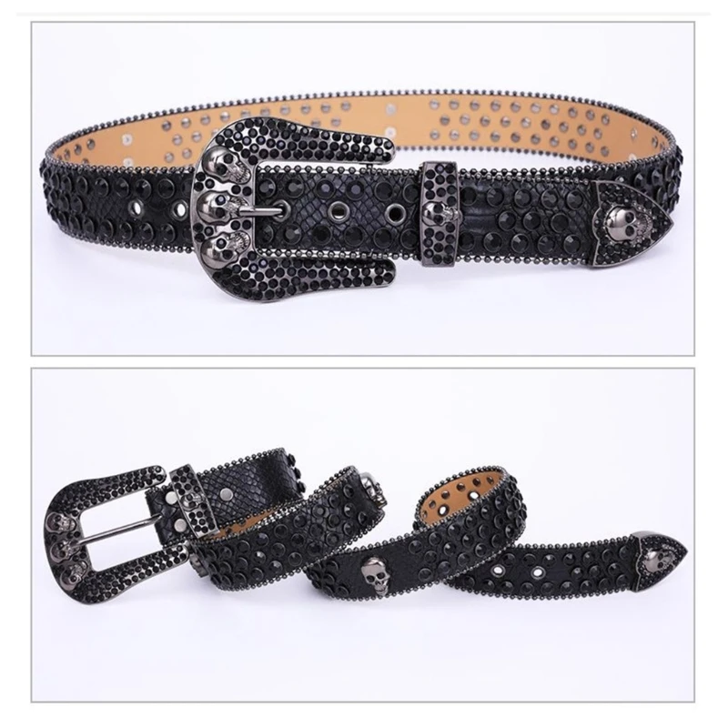 

Adult Waist Belt with Head Skull Buckle Luxury Gothic Waist Belt Fashion Belts Full Buckle Wide Belt