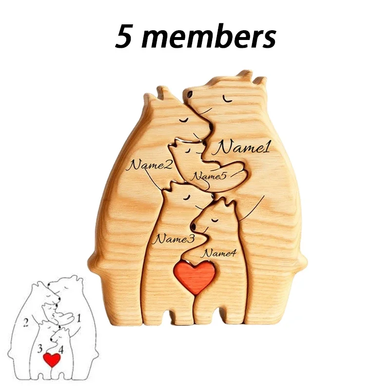 NONE Kunst-Holzbär-Familienpuzzle, personalisierter Name, individuelle Heimdekoration, Thanksgiving, Weihnachten, Herzwärmungsgeschenk für Babymutter 7
