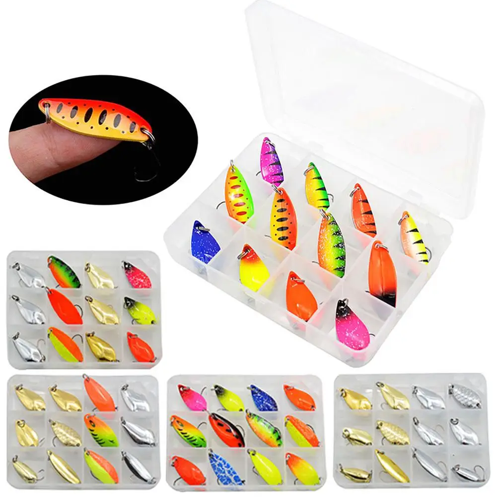 

YOUZI 12pcs Spoon Lures Kit Colorful Spinner Baits Artificial Hard Bait Fishing Jig With Tackle Box For Trout Bass