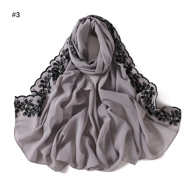 Plain ricama Floral Bubble Chiffon Hijab Ramadan Lace Stitch scialli donna protezione solare foulard Outdoor antivento Head Wrap