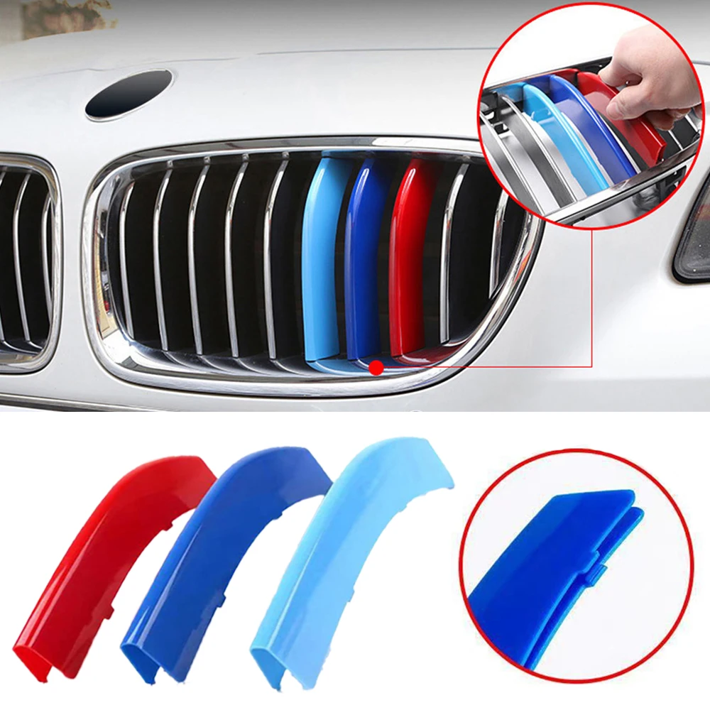

3PCS Car Front Grille Trim Strips For BMW 3 Series E46 E90 F30 Three Color Grille Decoration Accessories Car Exterior Moulding
