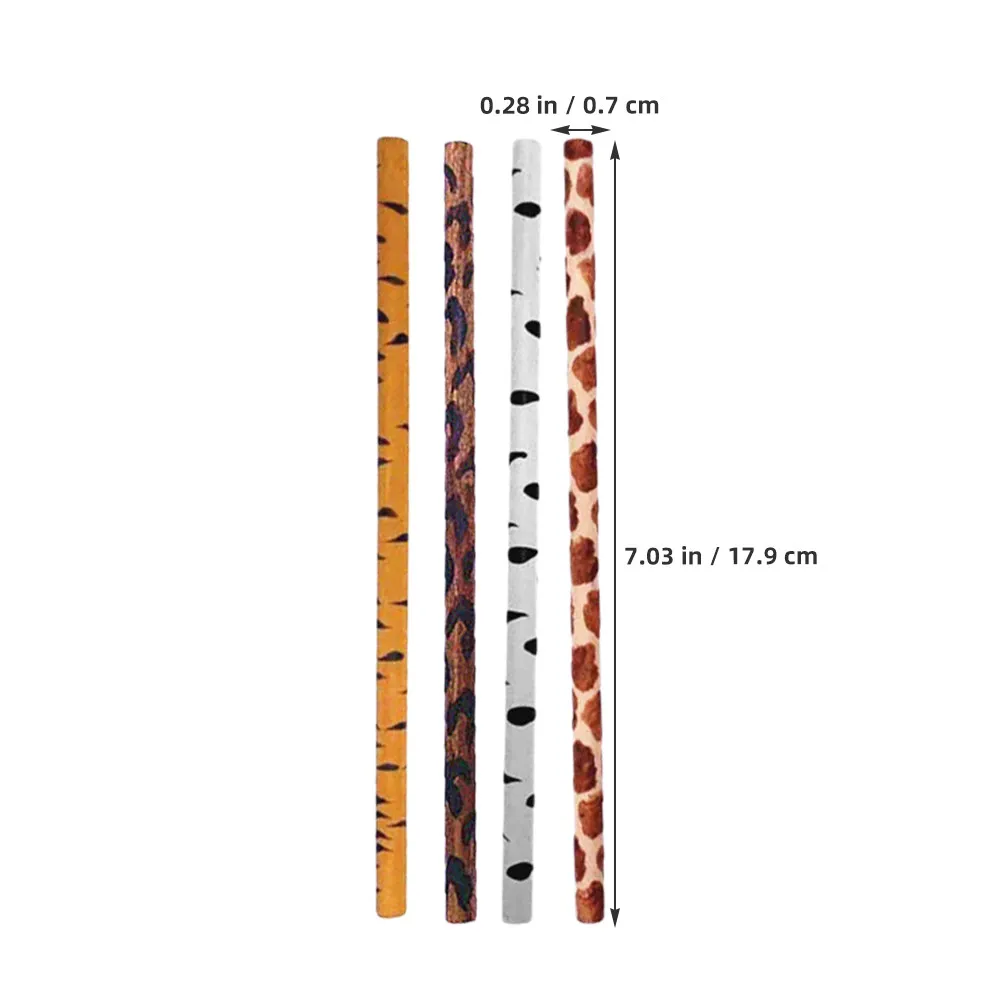 12Pcs Animal Print Wooden Pencils Jungle Theme Cute Zoo Tiger Leopard Zebra Giraffe Patterns Favors