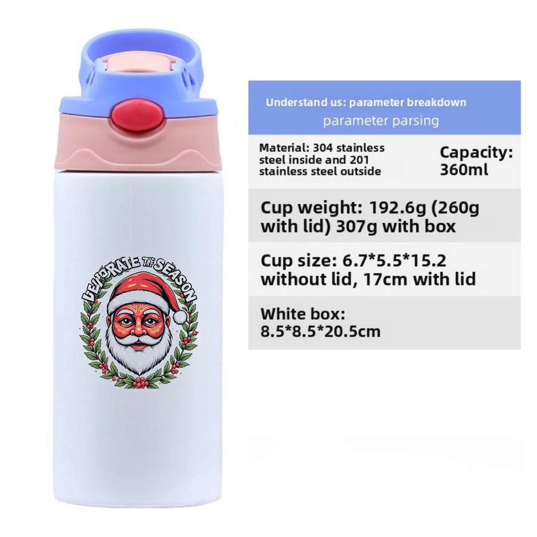 كوب معزول من الفولاذ المقاوم للصدأ 304 + كوب بقشة للأطفال إصدار قبعة سانتا للاحتفال بالموسم هدية العيد