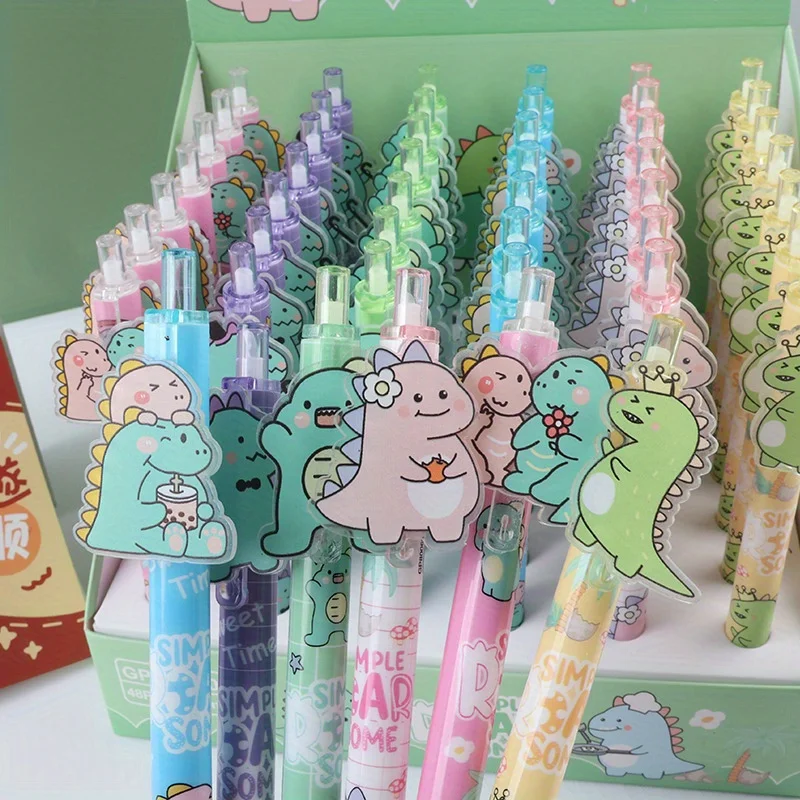 

48pcs Cartoon Gel Pen Cartoon dinosaur stickers Creative Ink Gel Pen Cartoon Promotional Gifts Office Supplies,Creative Black