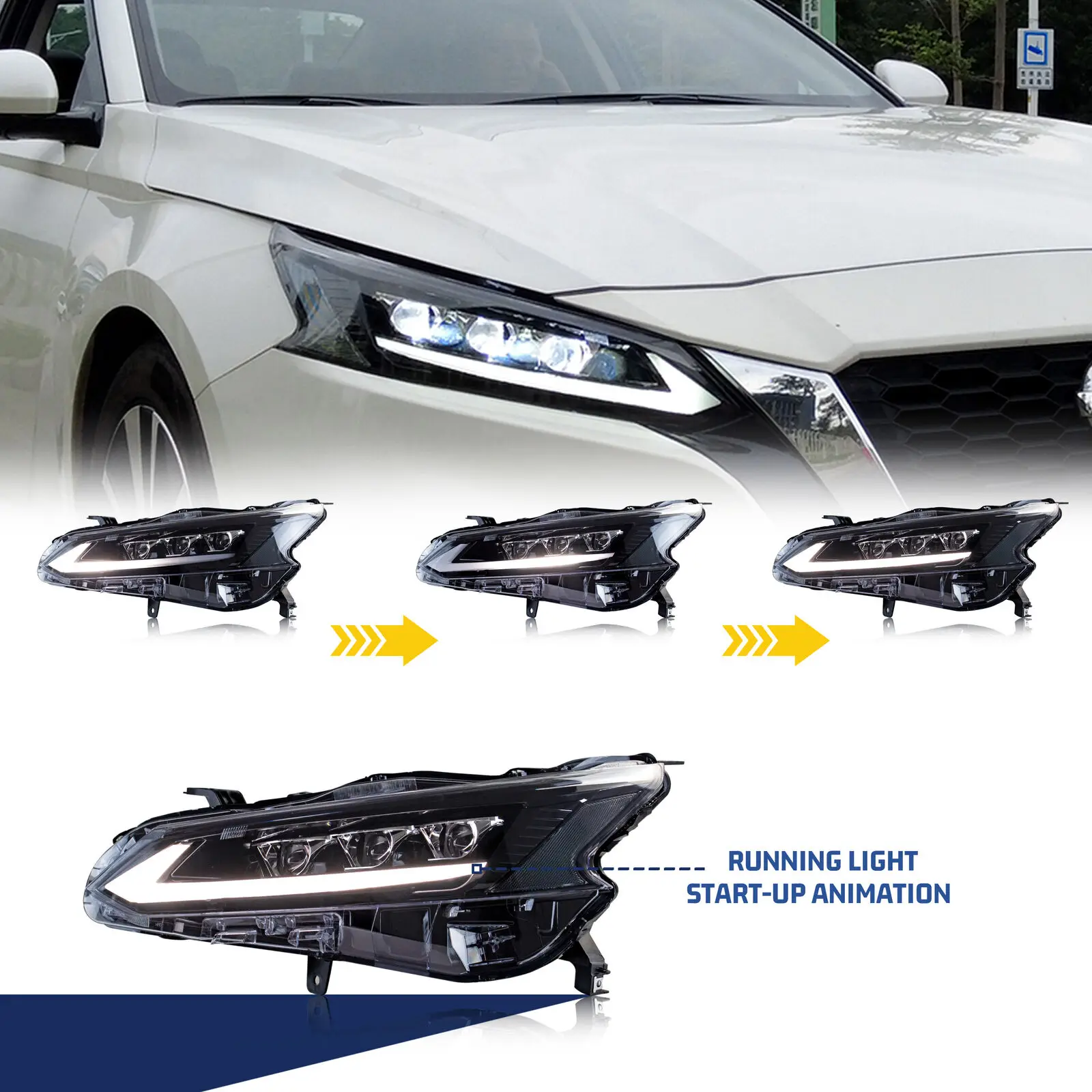 LED Headlights for Nissan Altima 2019-2024 With The Start Up Animation Sequential Turn Signal Front Light