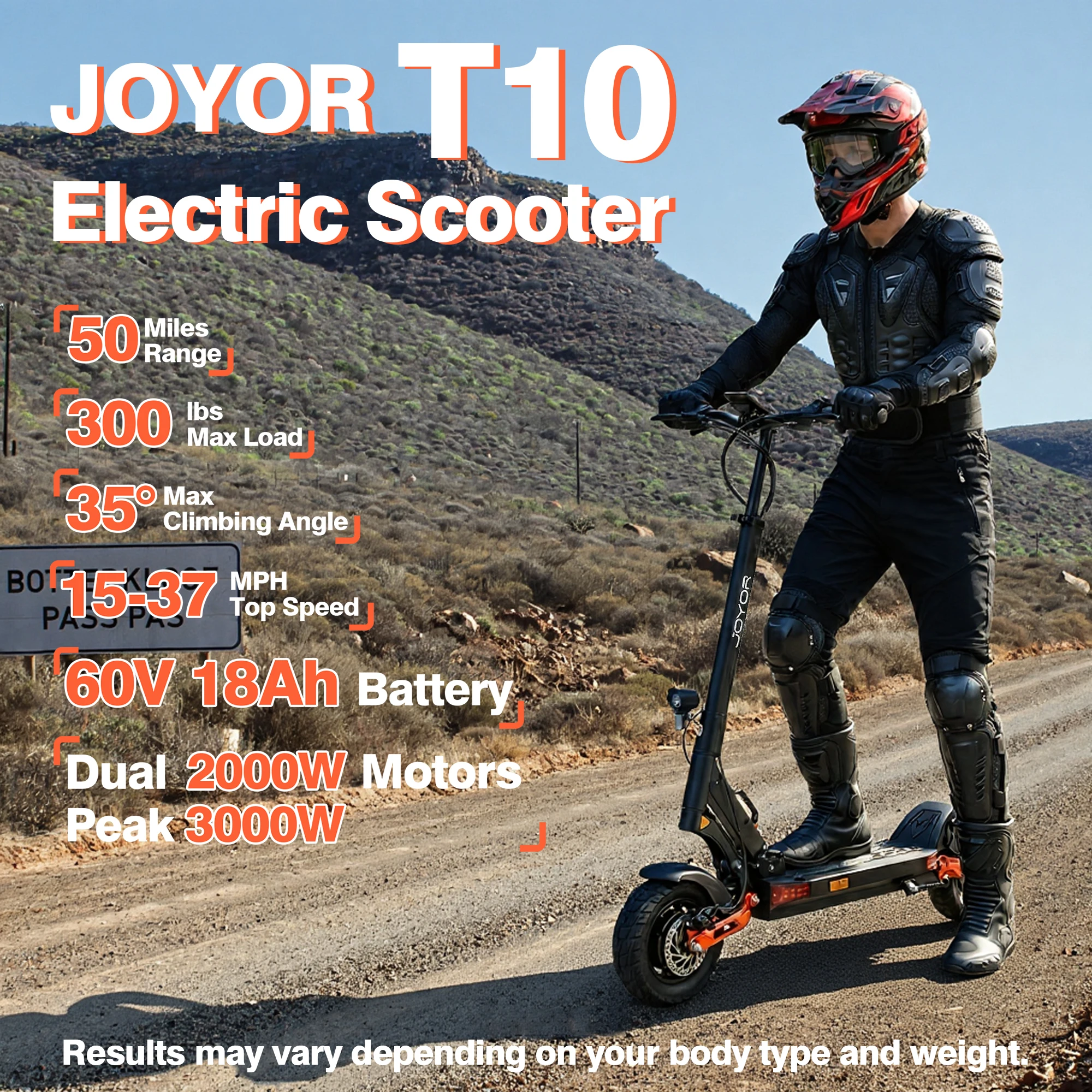

Электросамокат JOYOR T10 2000W с двумя моторами, 60V18Ah, внедорожный, складной, для взрослых, доставка из ЕС/США за 3-5 дней