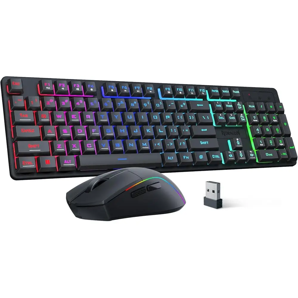 Wireless RGB Gaming Keyboard & Mouse Combo, 10,000 DPI, Lightweight 65g Mouse, 25-Key Rollover Keyboard for PC