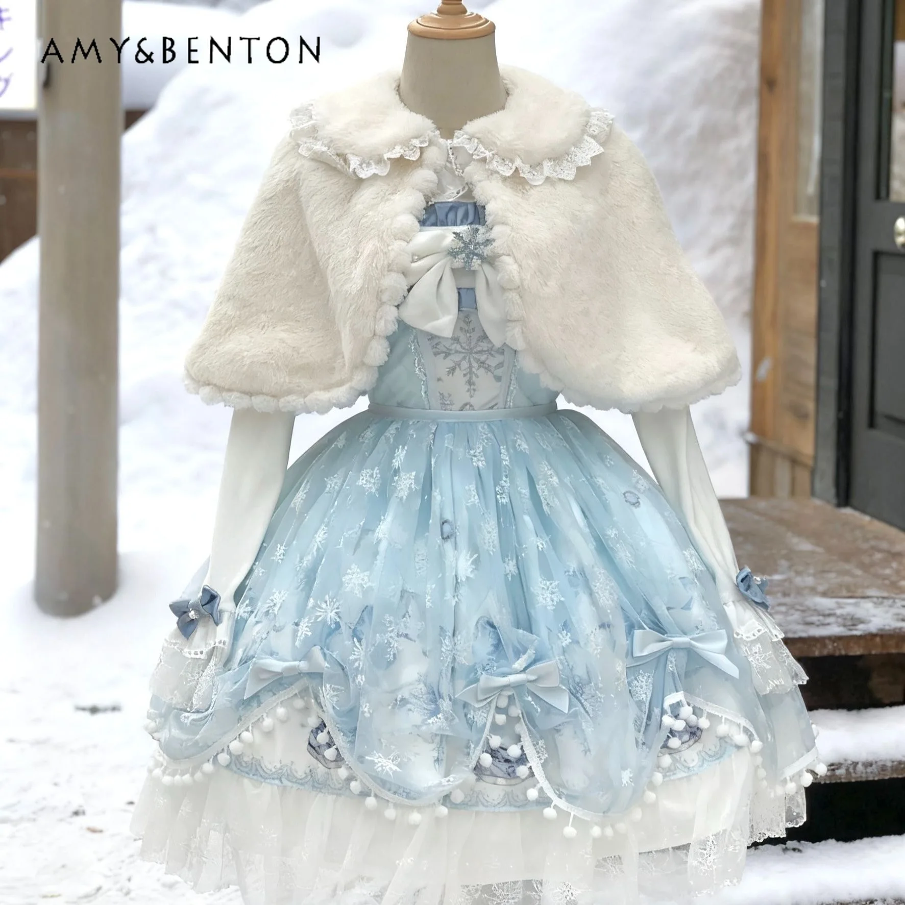 

Lolita Style Cloak JSK Shawl Plush Cute Girl Top Women Winter New Japanese Soft Thickened Warm Sweet Doll Collar Short Coats