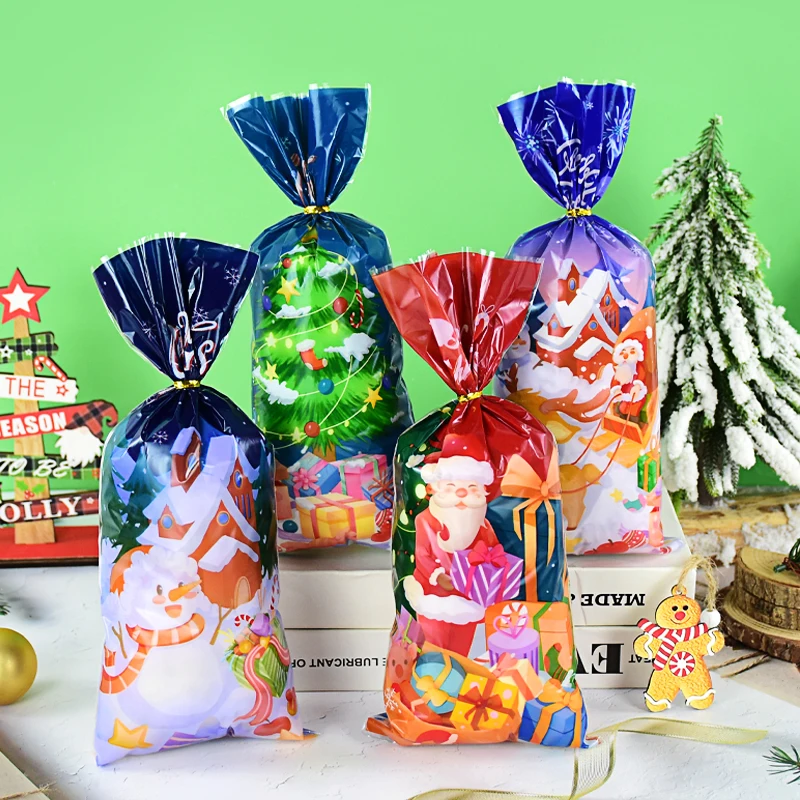 

50pcs Christmas Candy Bags Cookie Biscuit Gift Packing Bag Navidad 2025 New Year's Eve Decor Merry Christmas Party Decoration