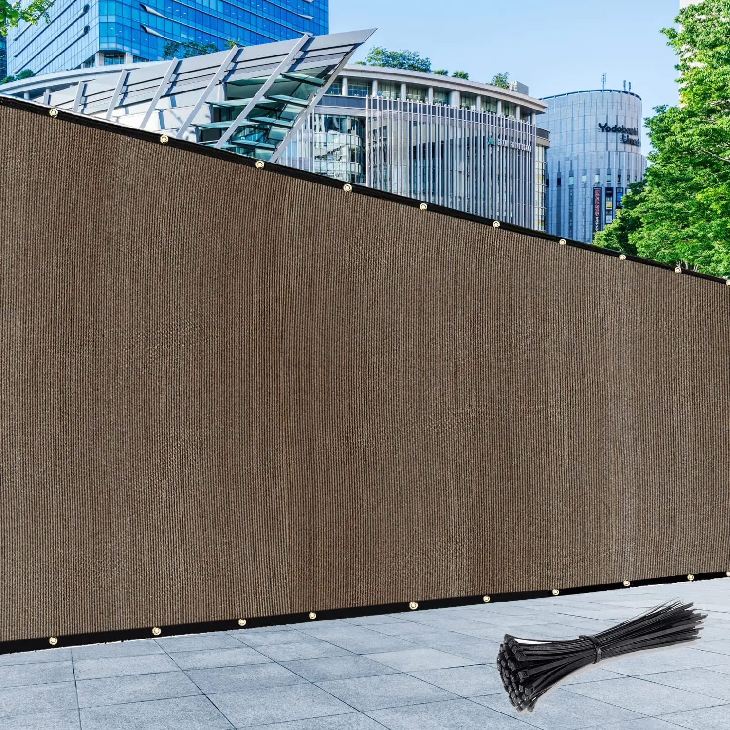 Patio Fence Privacy Screen-160GSM Brown Fencing Mesh Shade Net Cover ,Shade Windscreen Mesh Fabric with Gromment and Zip Tie